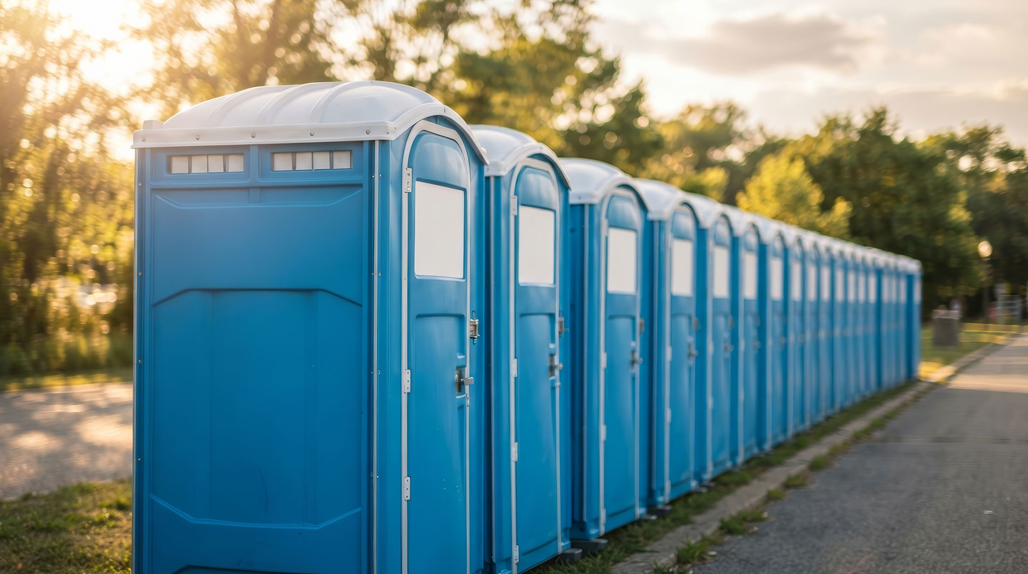 Entrepôt professionnel présentant différents modèles de toilettes autonomes avec focus sur un modèle premium